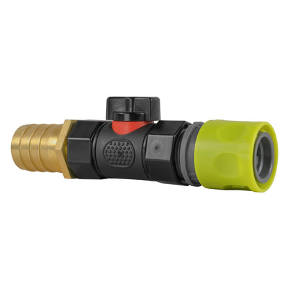 Hose Connector Lime with In-Line BSPF Valve and 25mm Brass Barb - Best4Trade-Retail Garden watering