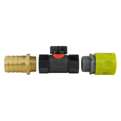 Hose Connector Lime with In-Line BSPF Valve and 25mm Brass Barb - Best4Trade-Retail Garden watering