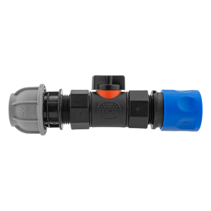 Hose Connector Blue with In-Line BSPF Valve and 20mm MDPE Straight - Best4Trade-Retail Garden watering