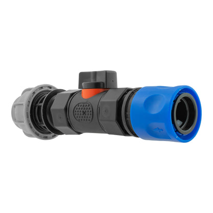 Hose Connector Blue with In-Line BSPF Valve and 20mm MDPE Straight - Best4Trade-Retail Garden watering