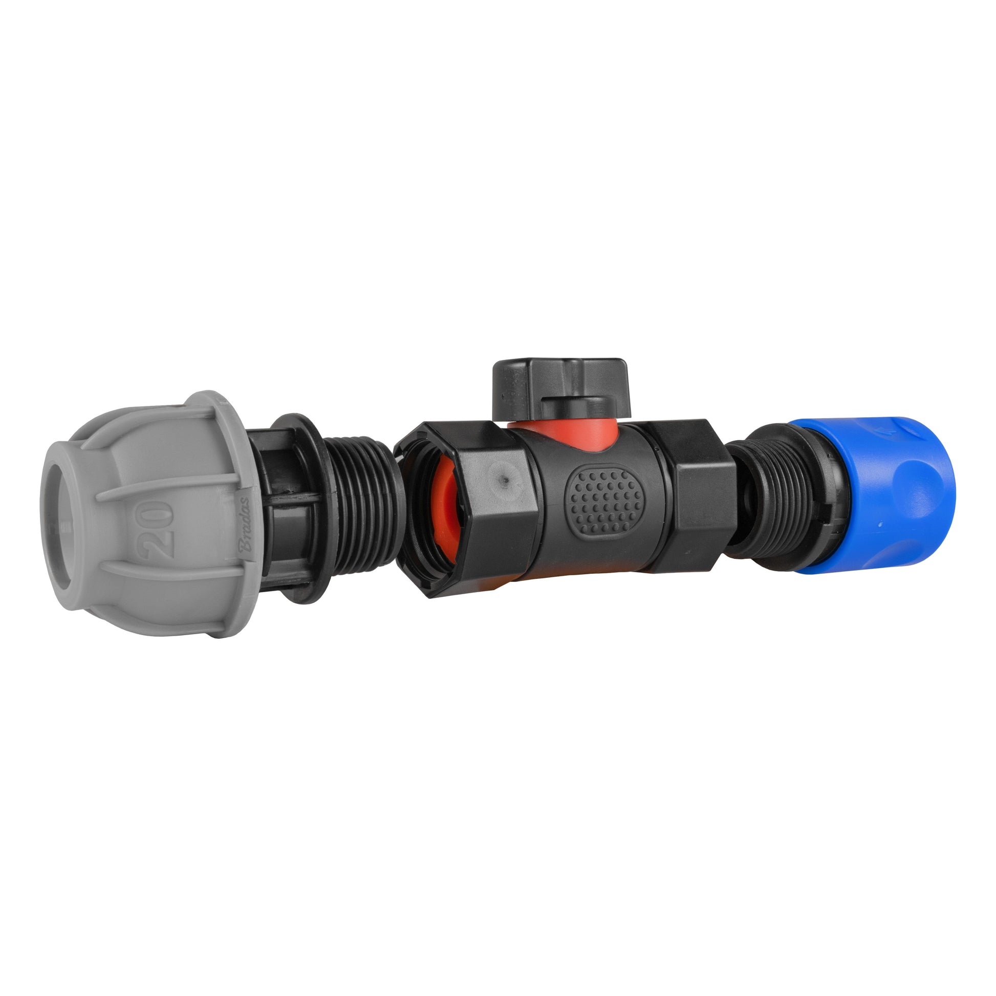 Hose Connector Blue with In-Line BSPF Valve and 20mm MDPE Straight - Best4Trade-Retail Garden watering
