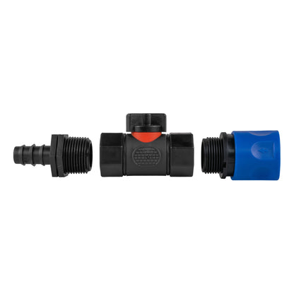 Hose Connector Blue with In-Line BSPF Valve and 16mm Barbed Straight - Best4Trade-Retail Garden watering