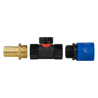 Hose Connector Blue with In-Line BSPF Valve and 19mm Brass Barb - Best4Trade-Retail Garden watering
