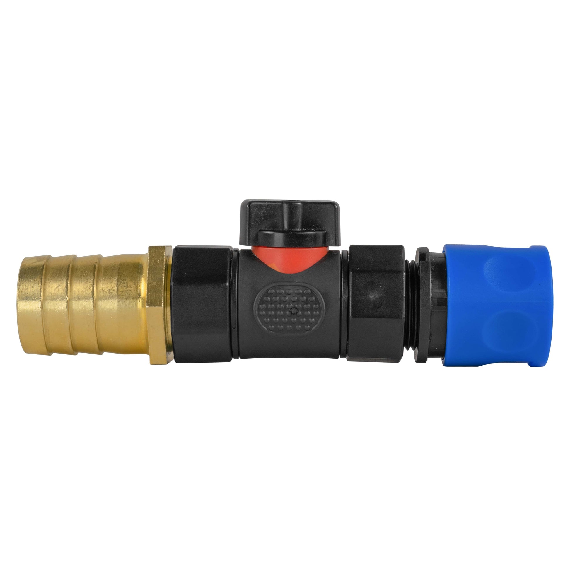 Hose Connector Blue with In-Line BSPF Valve and 25mm Brass Barb - Best4Trade-Retail Garden watering