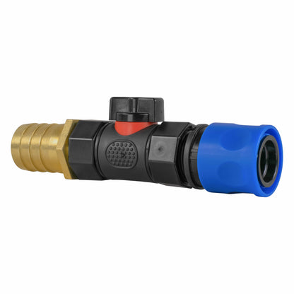 Hose Connector Blue with In-Line BSPF Valve and 25mm Brass Barb - Best4Trade-Retail Garden watering