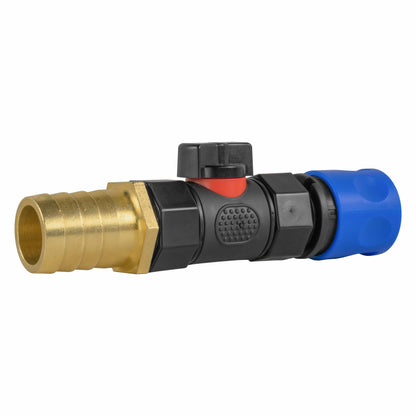 Hose Connector Blue with In-Line BSPF Valve and 25mm Brass Barb - Best4Trade-Retail Garden watering