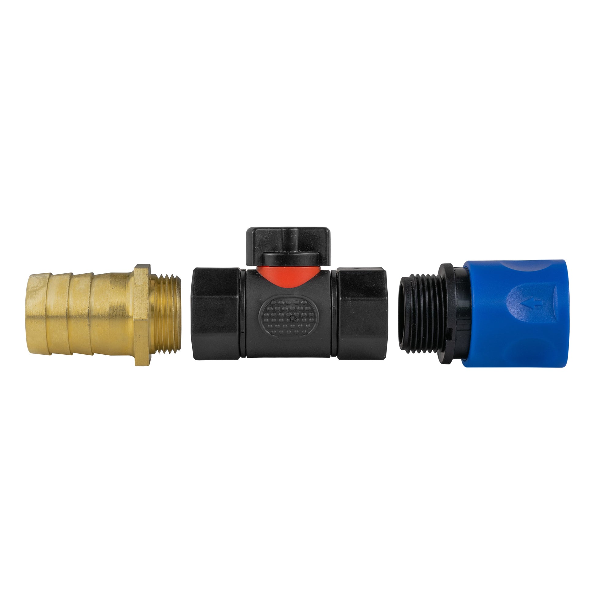 Hose Connector Blue with In-Line BSPF Valve and 25mm Brass Barb - Best4Trade-Retail Garden watering