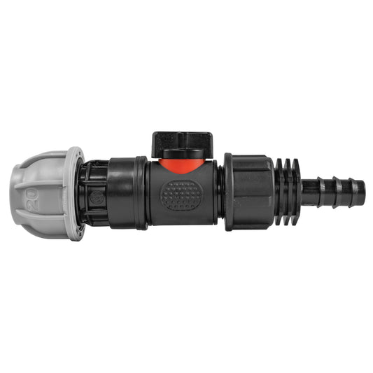 20mm MDPE Straight with In-Line BSPM Valve and 16mm Barbed Straight - Best4Trade-Retail Garden watering