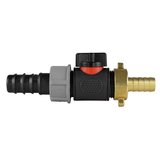 20mm Barbed Straight with In-Line BSPM Valve and 13mm Brass Barb - Best4Trade-Retail Garden watering