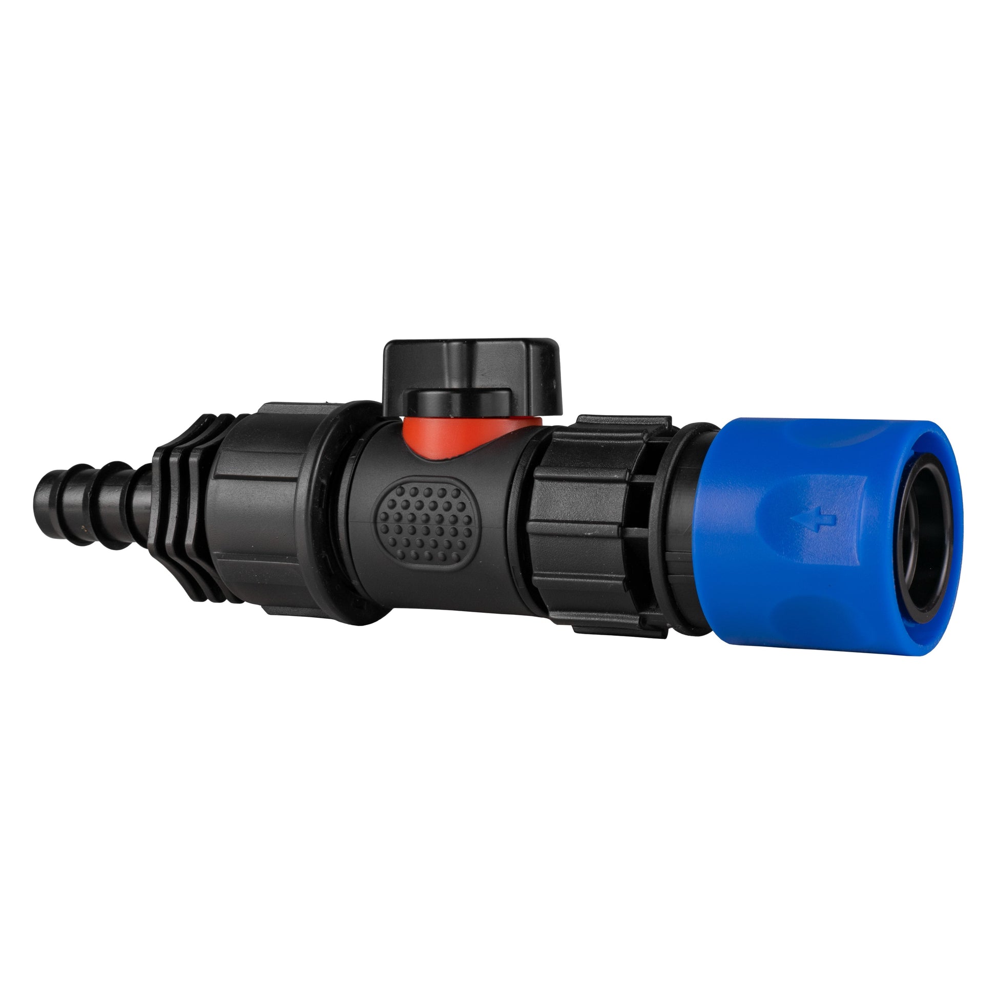 Hose Connector Blue with In-Line BSPM Valve and 16mm Barbed Straight - Best4Trade-Retail Garden watering