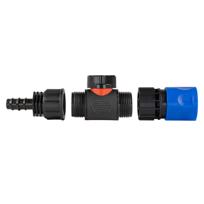 Hose Connector Blue with In-Line BSPM Valve and 16mm Barbed Straight - Best4Trade-Retail Garden watering