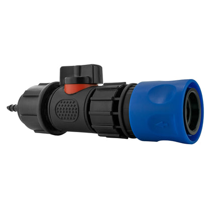 Hose Connector Blue with In-Line BSPM Valve and 4mm Barb Micro Connector - Best4Trade-Retail Garden watering