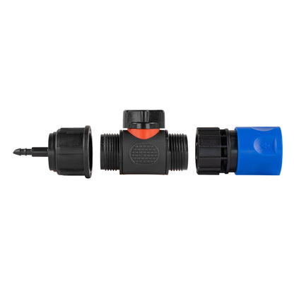 Hose Connector Blue with In-Line BSPM Valve and 4mm Barb Micro Connector - Best4Trade-Retail Garden watering