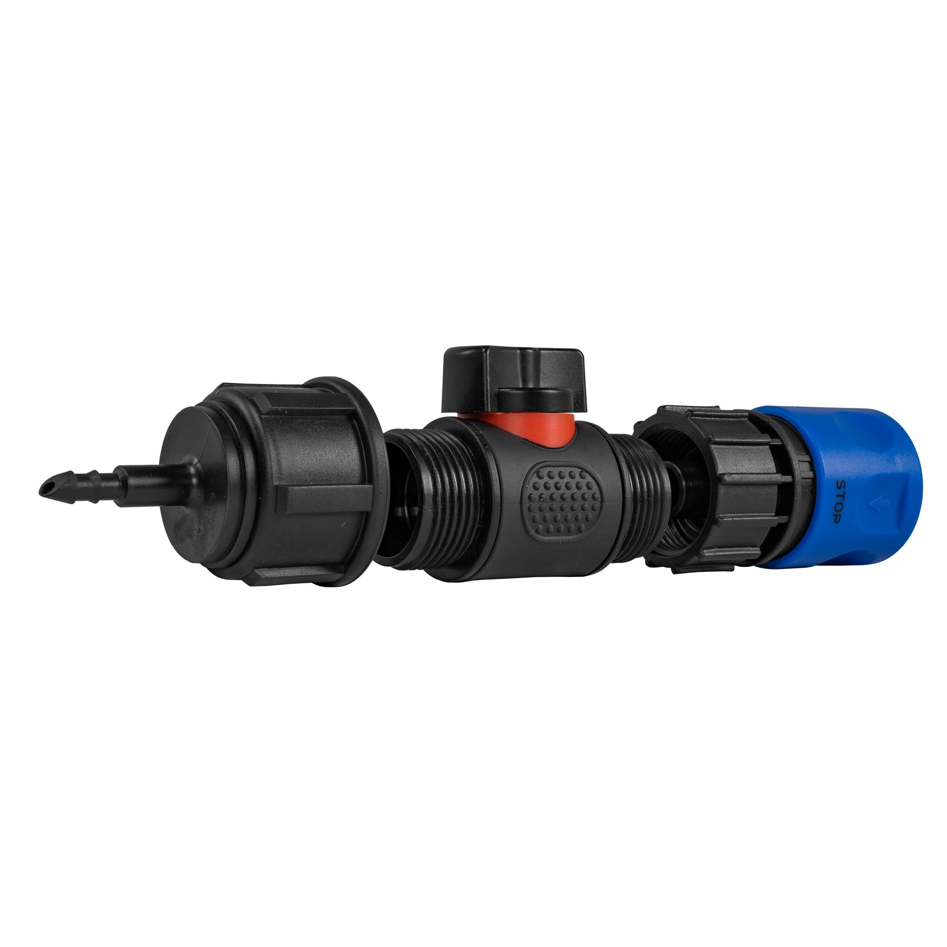 Hose Connector Blue with In-Line BSPM Valve and 4mm Barb Micro Connector - Best4Trade-Retail Garden watering