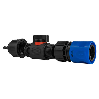 Hose Connector Blue with In-Line BSPM Valve and 4mm Barb Micro Connector - Best4Trade-Retail Garden watering