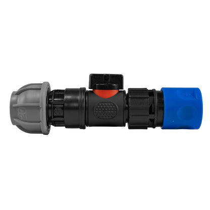 Hose Connector Blue with In-Line BSPM Valve and 20mm MDPE Straight - Best4Trade-Retail Garden watering