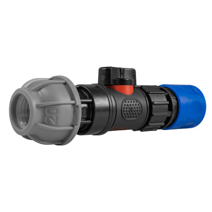 Hose Connector Blue with In-Line BSPM Valve and 20mm MDPE Straight - Best4Trade-Retail Garden watering
