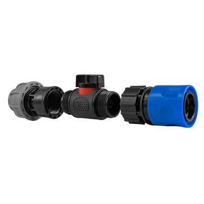 Hose Connector Blue with In-Line BSPM Valve and 20mm MDPE Straight - Best4Trade-Retail Garden watering