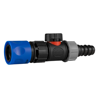 Hose Connector Blue with In-Line BSPM Valve and 20mm Barbed Straight - Best4Trade-Retail Garden watering