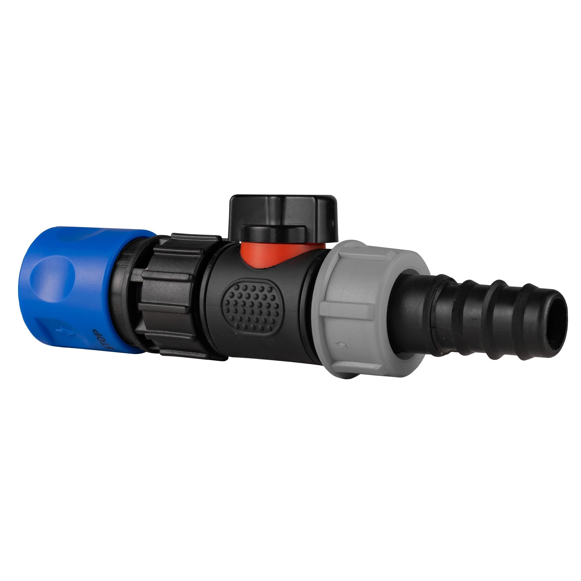 Hose Connector Blue with In-Line BSPM Valve and 20mm Barbed Straight - Best4Trade-Retail Garden watering