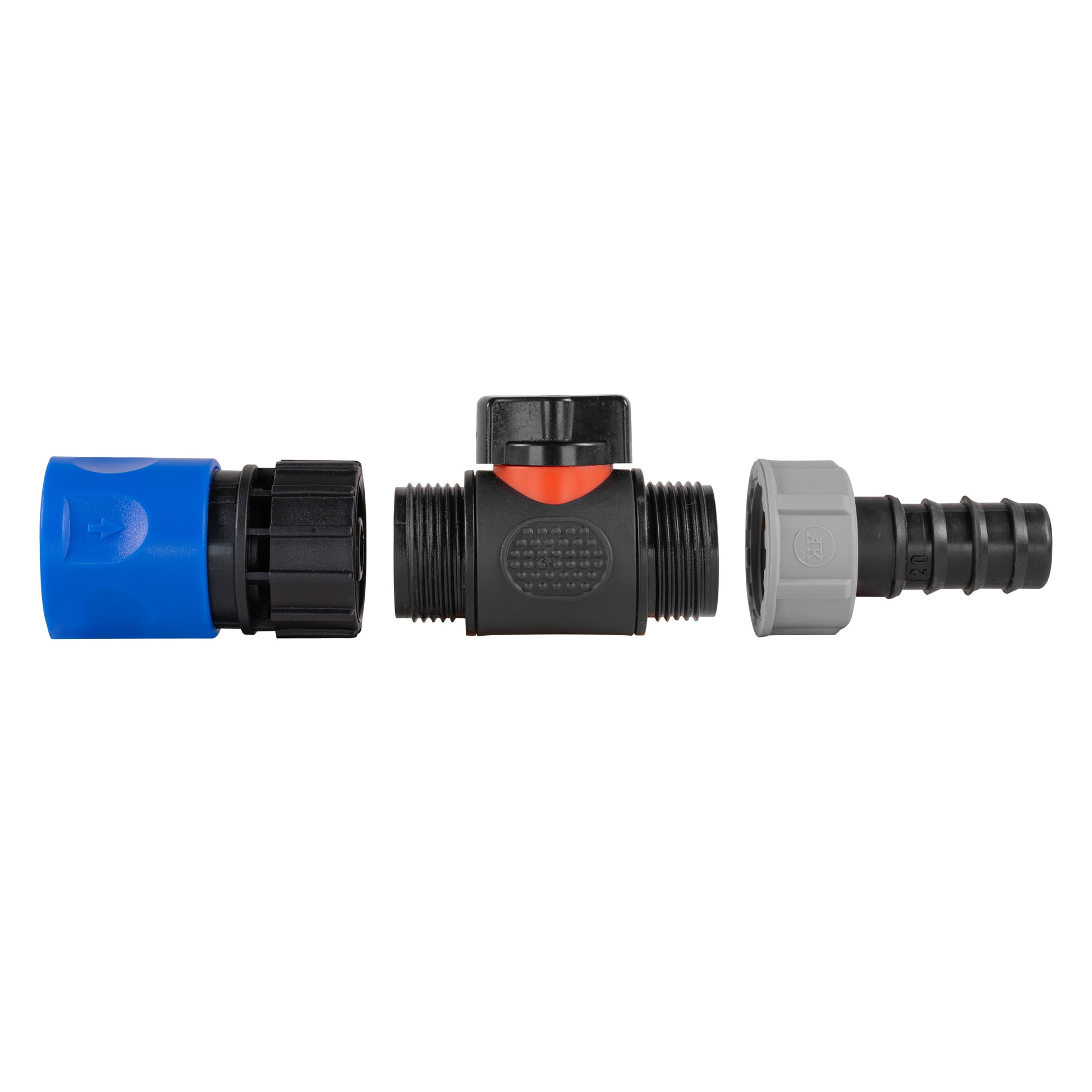Hose Connector Blue with In-Line BSPM Valve and 20mm Barbed Straight - Best4Trade-Retail Garden watering