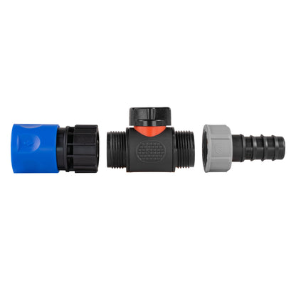 Hose Connector Blue with In-Line BSPM Valve and 20mm Barbed Straight - Best4Trade-Retail Garden watering