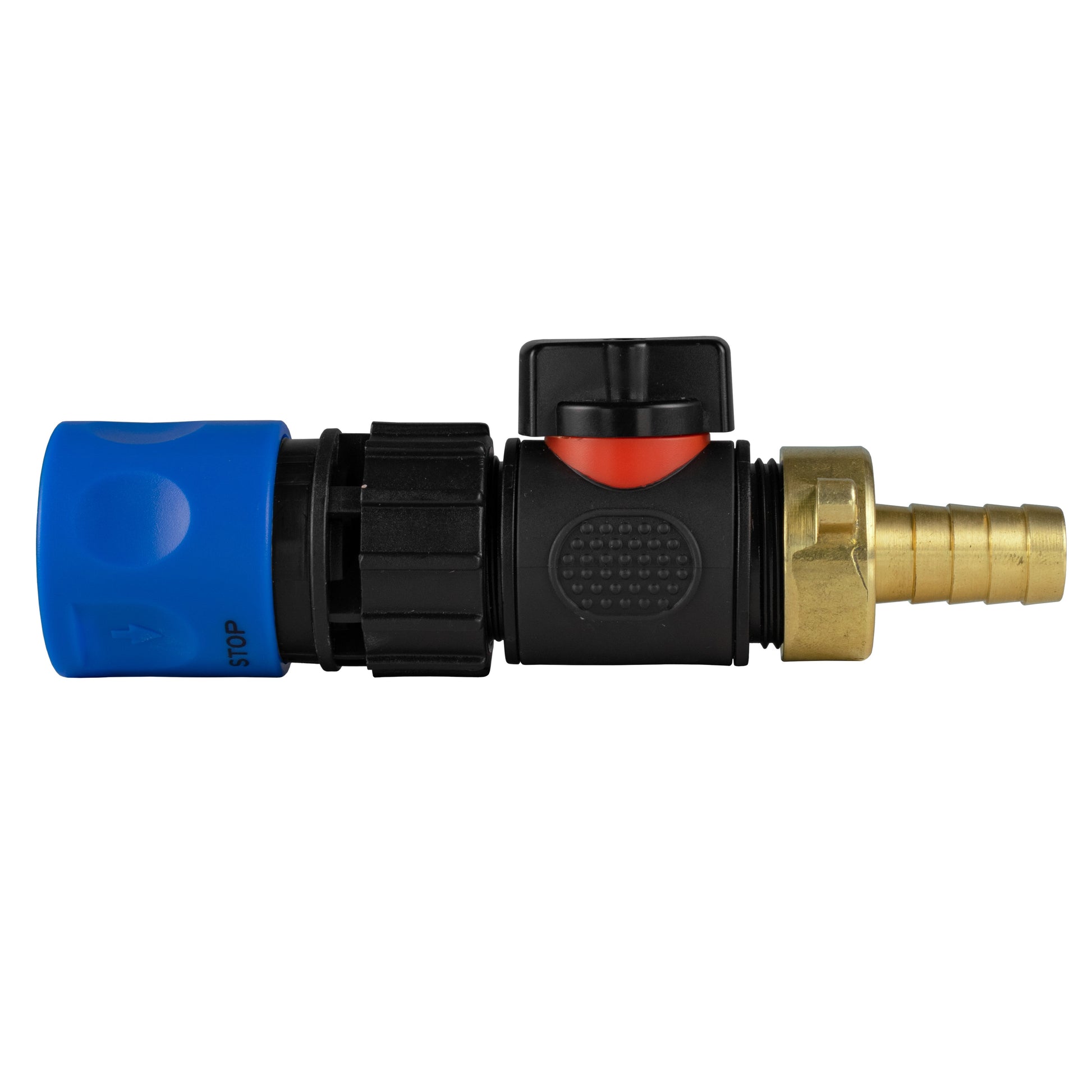 Hose Connector Blue with In-Line BSPM Valve and 13mm Brass Barb - Best4Trade-Retail Garden watering