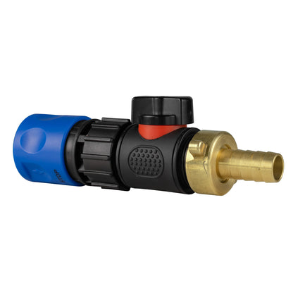 Hose Connector Blue with In-Line BSPM Valve and 13mm Brass Barb - Best4Trade-Retail Garden watering