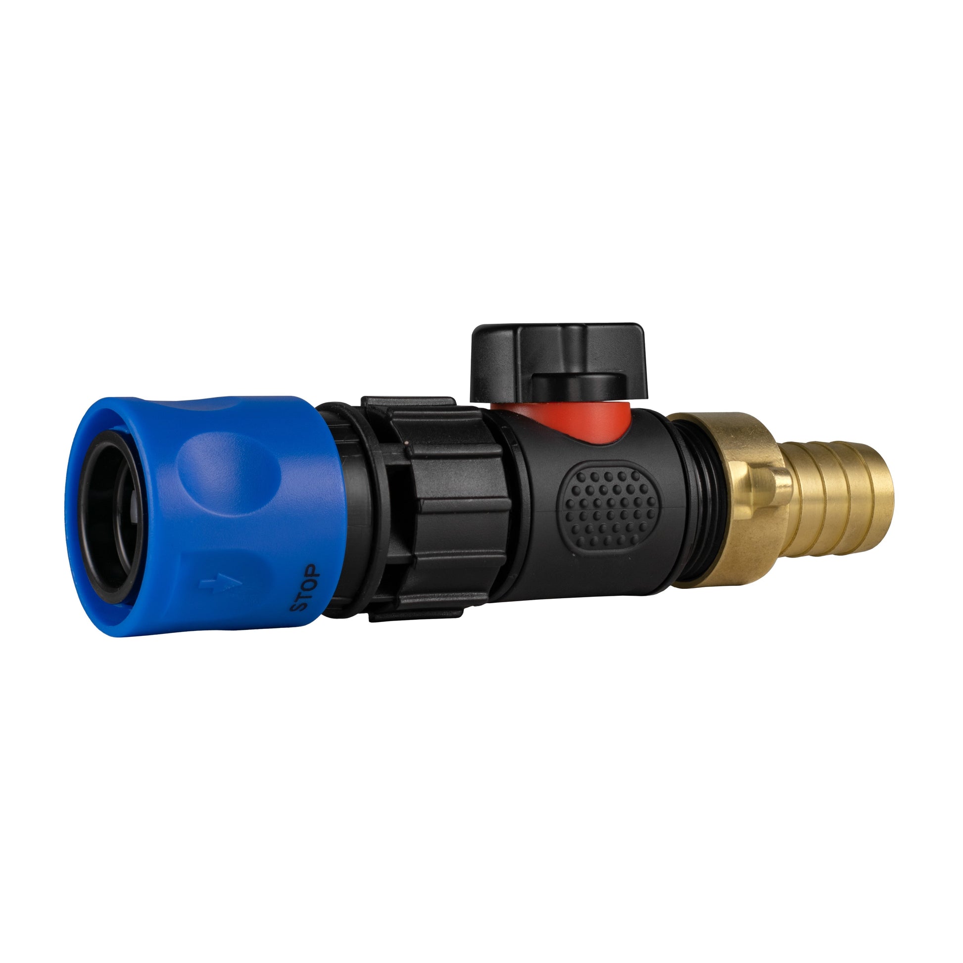Hose Connector Blue with In-Line BSPM Valve and 19mm Brass Barb - Best4Trade-Retail Garden watering