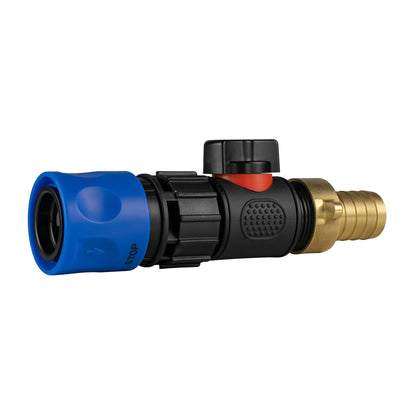 Hose Connector Blue with In-Line BSPM Valve and 19mm Brass Barb - Best4Trade-Retail Garden watering