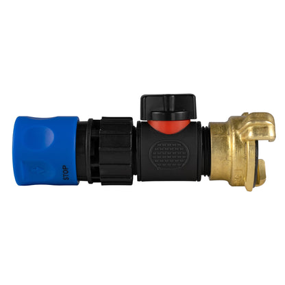 Hose Connector Blue with In-Line BSPM Valve and Geka Type Connector - Best4Trade-Retail Garden watering