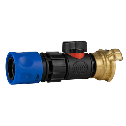 Hose Connector Blue with In-Line BSPM Valve and Geka Type Connector - Best4Trade-Retail Garden watering