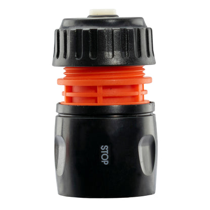 Female Hose Connector With Stop, 1/2" or 5/8" Hose, Black/Orange - Best4Trade-Retail Garden watering