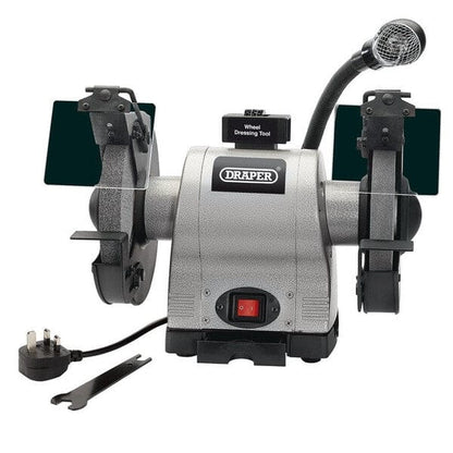 Heavy Duty Bench Grinder with Worklight - 200mm - 550W - Draper