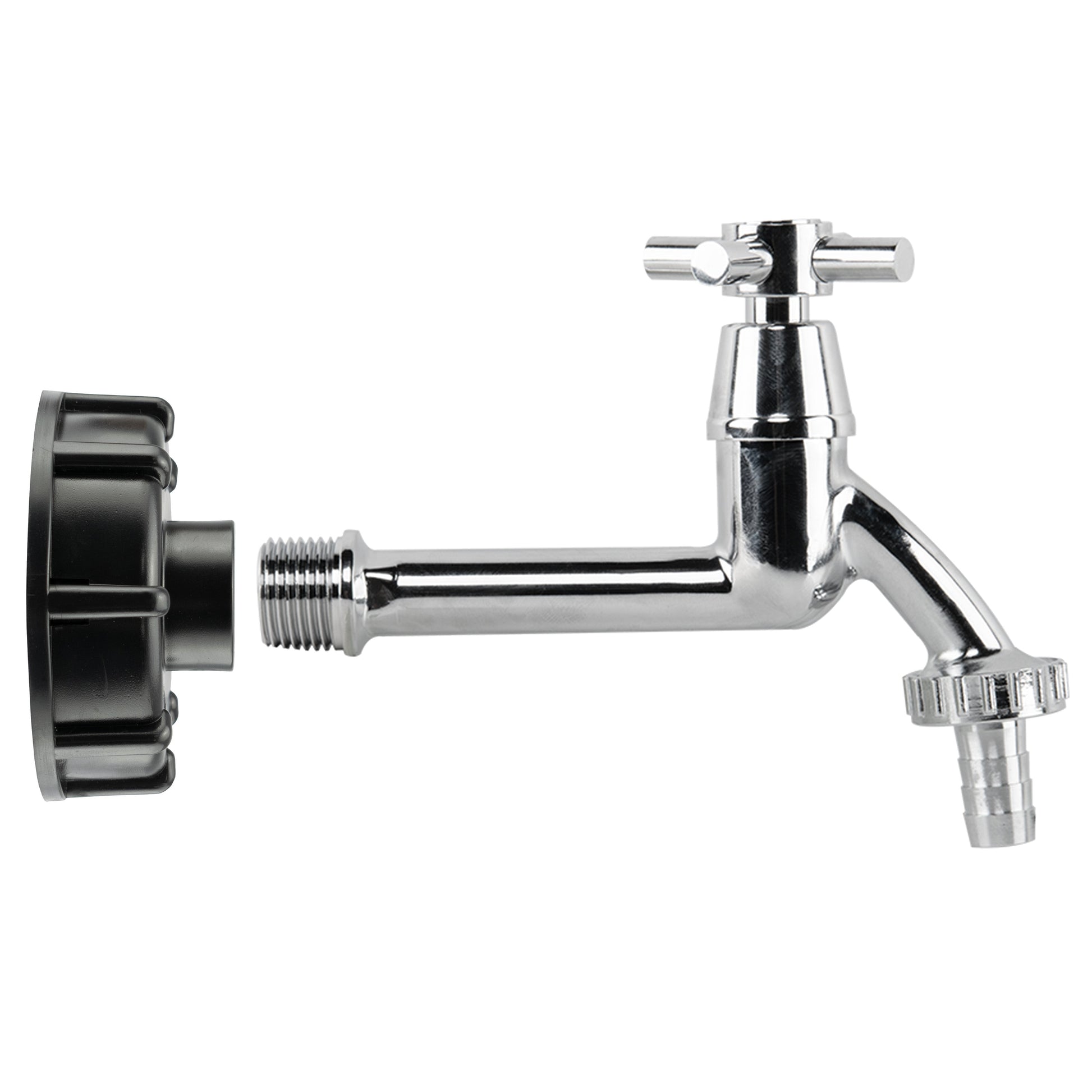 IBC 2" S60X6 - 1/2" BSP Cap with Extended Brass Chrome Tap 1/2" Barb - Best4Trade-Retail Garden watering