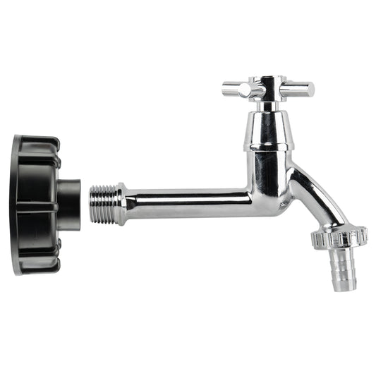 IBC 2" S60X6 - 1/2" BSP Cap with Extended Brass Chrome Tap 1/2" Barb - Best4Trade-Retail Garden watering