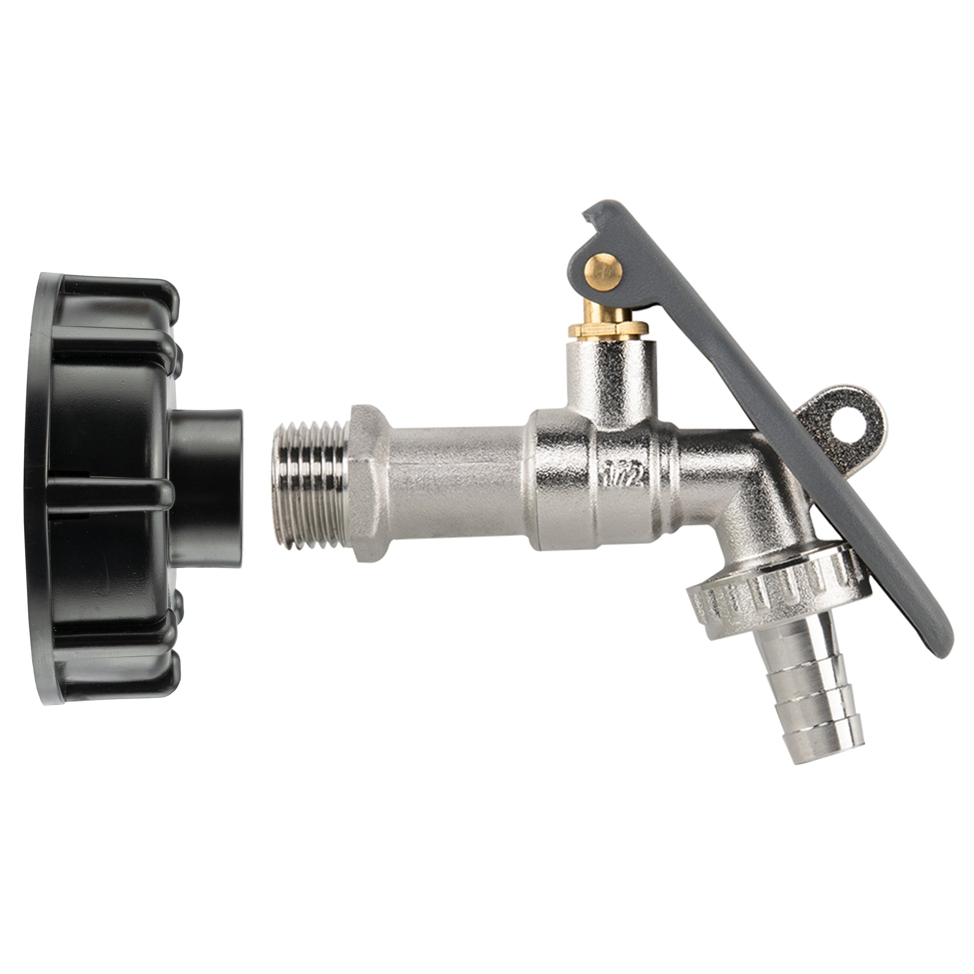 IBC 2" S60X6 - 1/2" BSP Cap with Lever Tap Hose Barb and Lever Lock - Best4Trade-Retail Garden watering