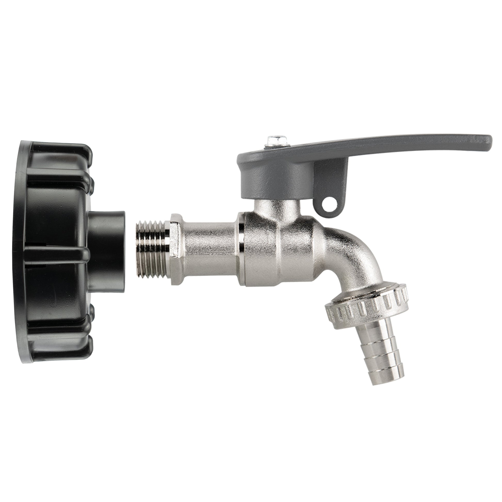 IBC 2" S60X6 - 1/2" BSP Cap with Lever Tap Hose Barb and Side Lock - Best4Trade-Retail Garden watering