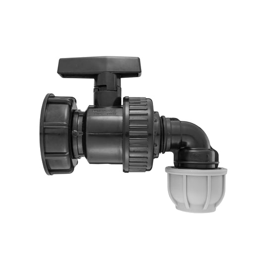 IBC 2” S60X6 Cap with Large Plastic Valve and MDPE Elbow 25mm - Best4Trade-Retail