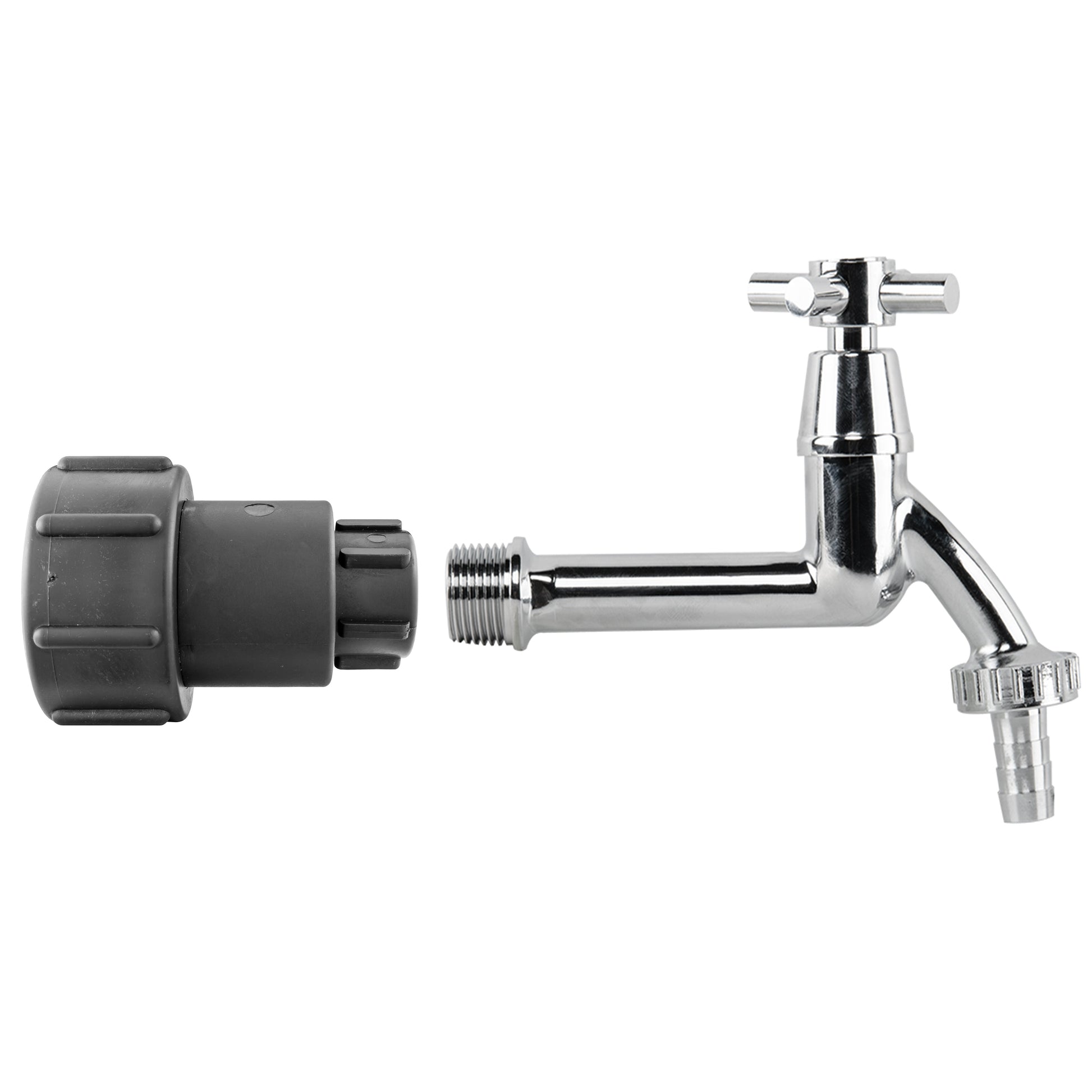 IBC 2" S60X6 - 1/2" BSP Extender Adaptor with Extended Brass Chrome Tap 1/2" Barb - Best4Trade-Retail Garden watering