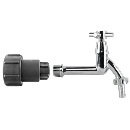 IBC 2" S60X6 - 1/2" BSP Extender Adaptor with Extended Brass Chrome Tap 1/2" Barb - Best4Trade-Retail Garden watering