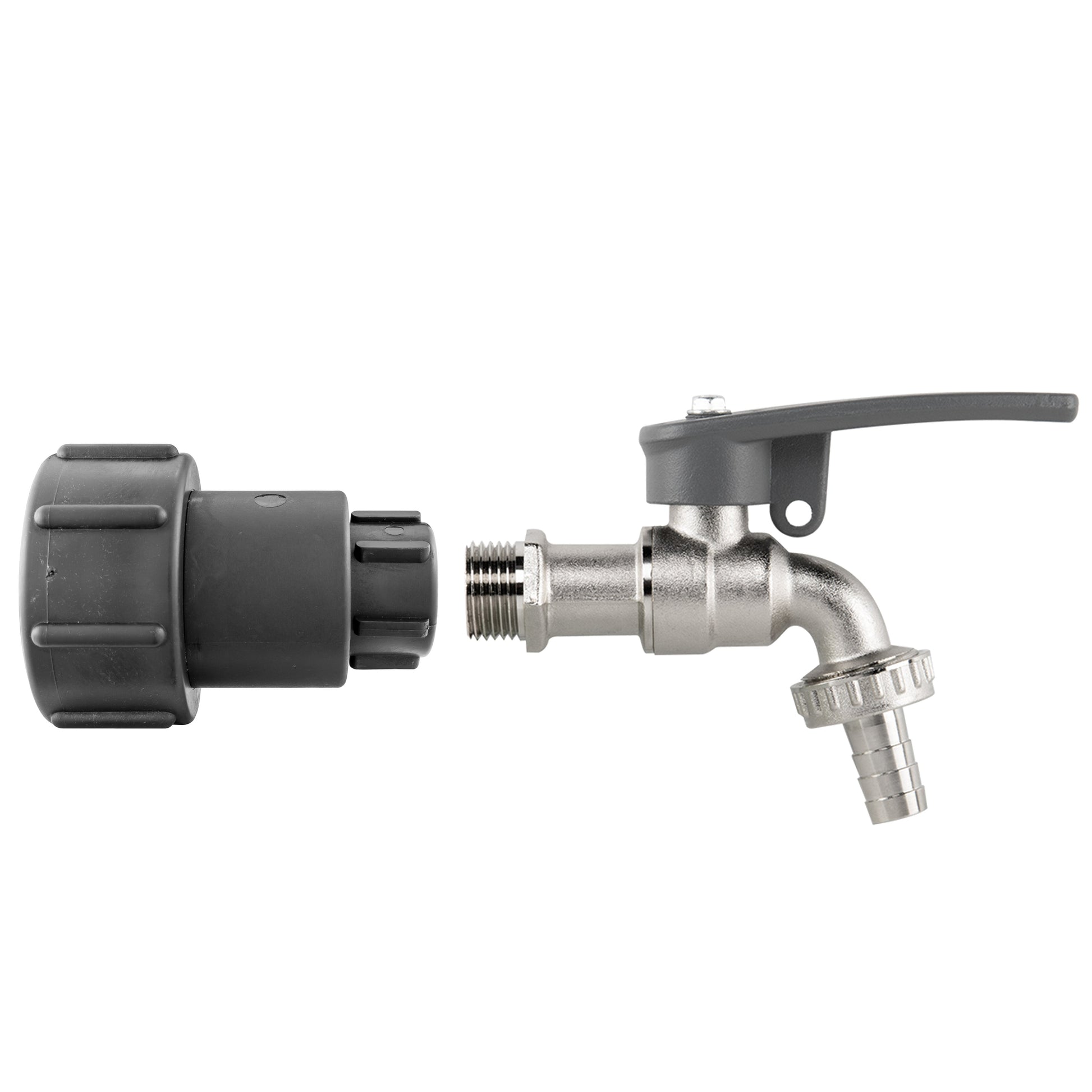 IBC 2" S60X6 - 1/2" BSP Extender Adaptor with Lever Tap with Hose Barb and Side Lock - Best4Trade-Retail Garden watering