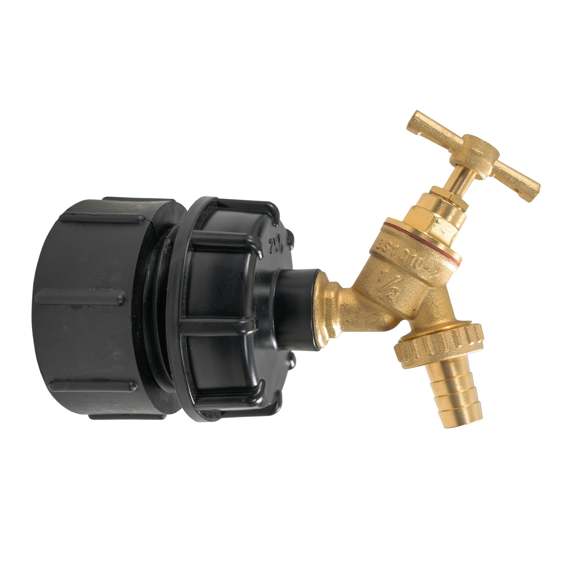 IBC 2” BSPF – S60X6 Cap with S60X6 – ½” BSPF Cap and Brass Bib Tap 1/2” Barb - Best4Trade-Retail