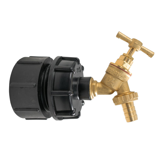 IBC 2” BSPF – S60X6 Cap with S60X6 – ½” BSPF Cap and Brass Bib Tap 1/2” Barb - Best4Trade-Retail