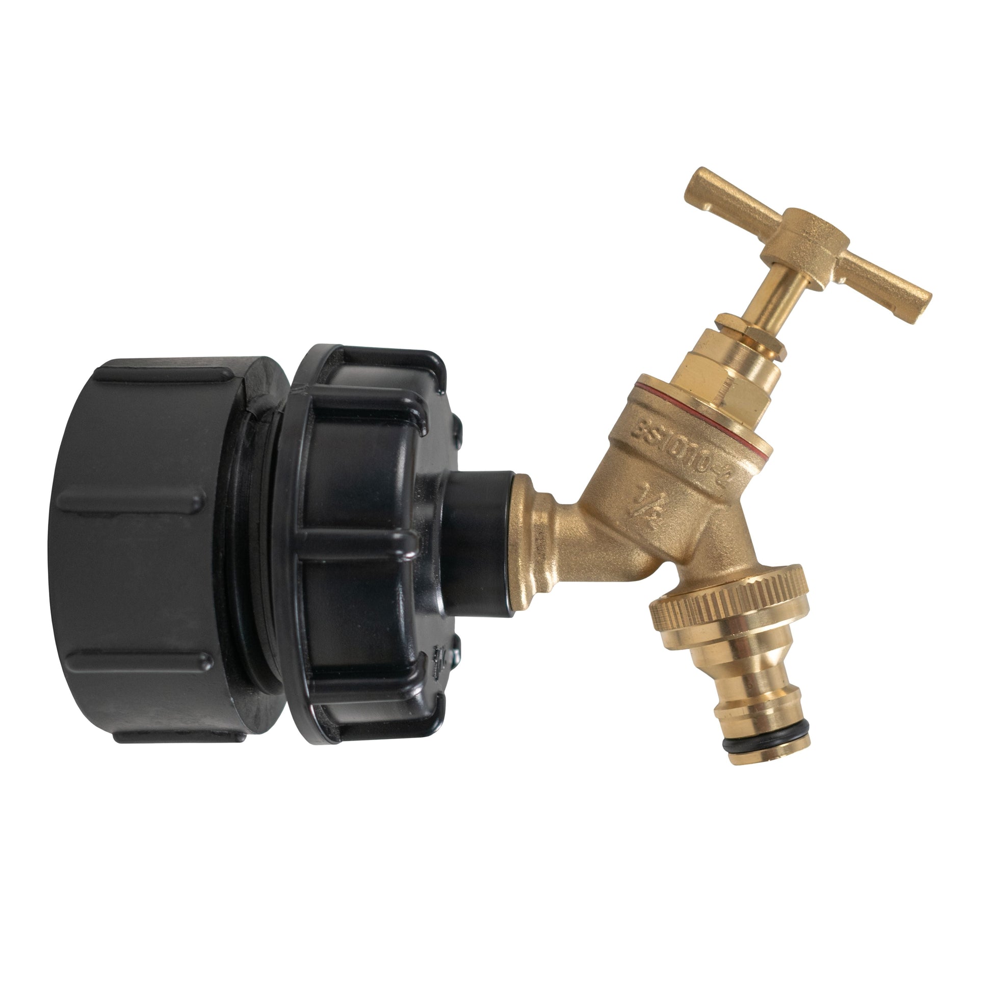 IBC 2” BSPF – S60X6 Cap with S60X6 – ½” BSPF Cap and Brass Bib Quick Connect Tap 1/2” BSP - Best4Trade-Retail