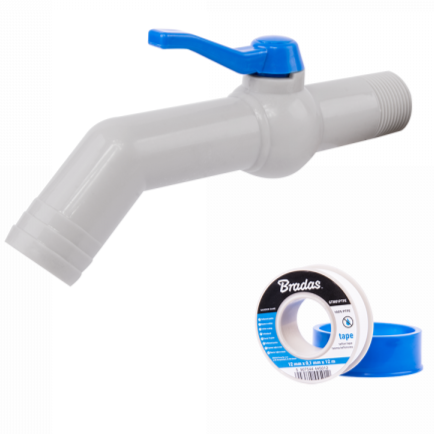 PP TAP 45 DEGREE WITH 1"BSPM INLET + PTFE TAPE - Best4Trade-Retail Garden watering