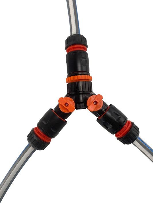 3 Way Connector Set with Valve Black/Orange - Best4Trade-Retail Garden watering