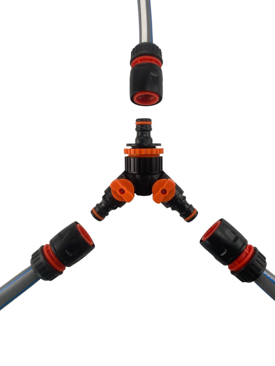 3 Way Connector Set with Valve Black/Orange - Best4Trade-Retail Garden watering