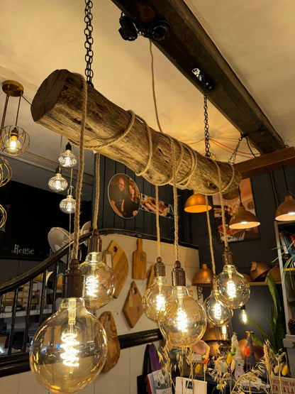 Rustic Driftwood Style Chandelier | Oak Wrapped Cable Kitchen & Dining Light