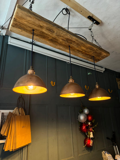 Wooden Beam Light with Copper Shades | Kitchen Island & Breakfast Bar Lighting - MooBoo Home Lighting